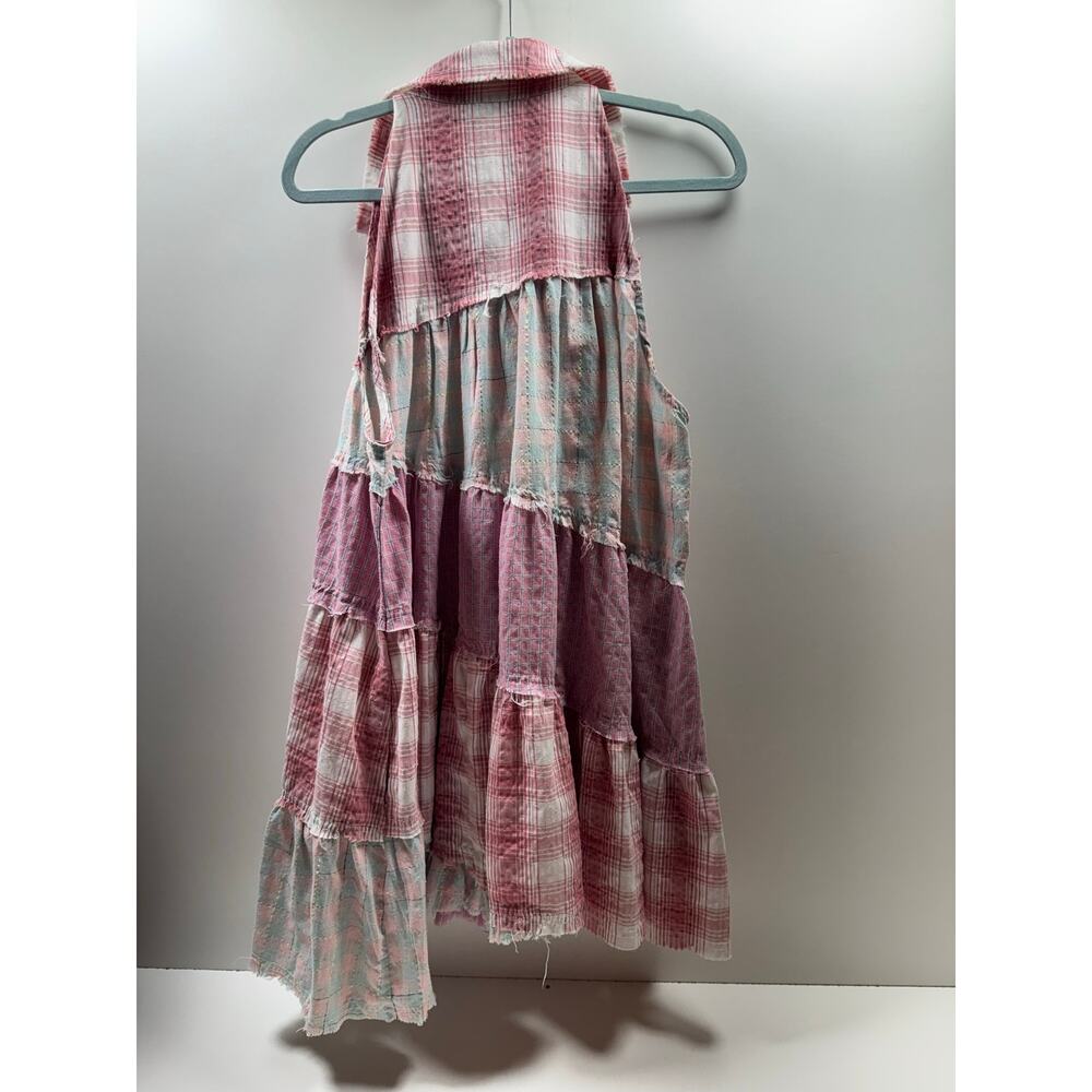 Blue Velvet Boho Women’s Sleeveless Patchwork Dress Button Front Tiered Festival - Picture 10 of 10